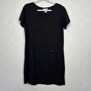 J Jill Lagenlook 100% Linen Shirt Dress Contemporary Black Boxy Shapeless Small